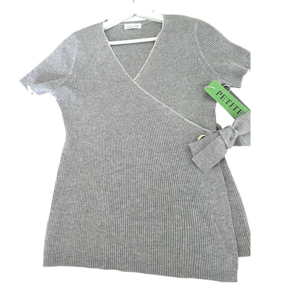 Gray Ribbed Wrap Dress - Picture 2 of 3